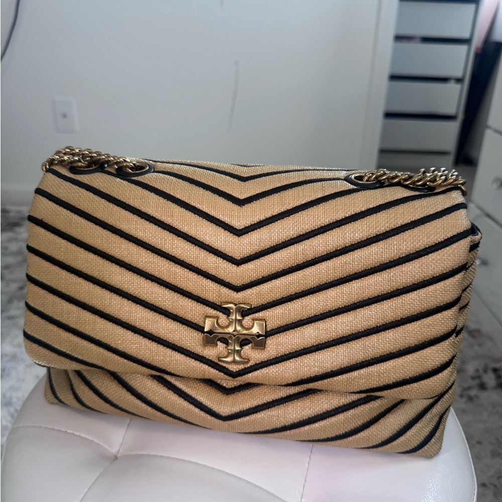 Tory Burch Chevron Shoulder Bag in Tan and Black